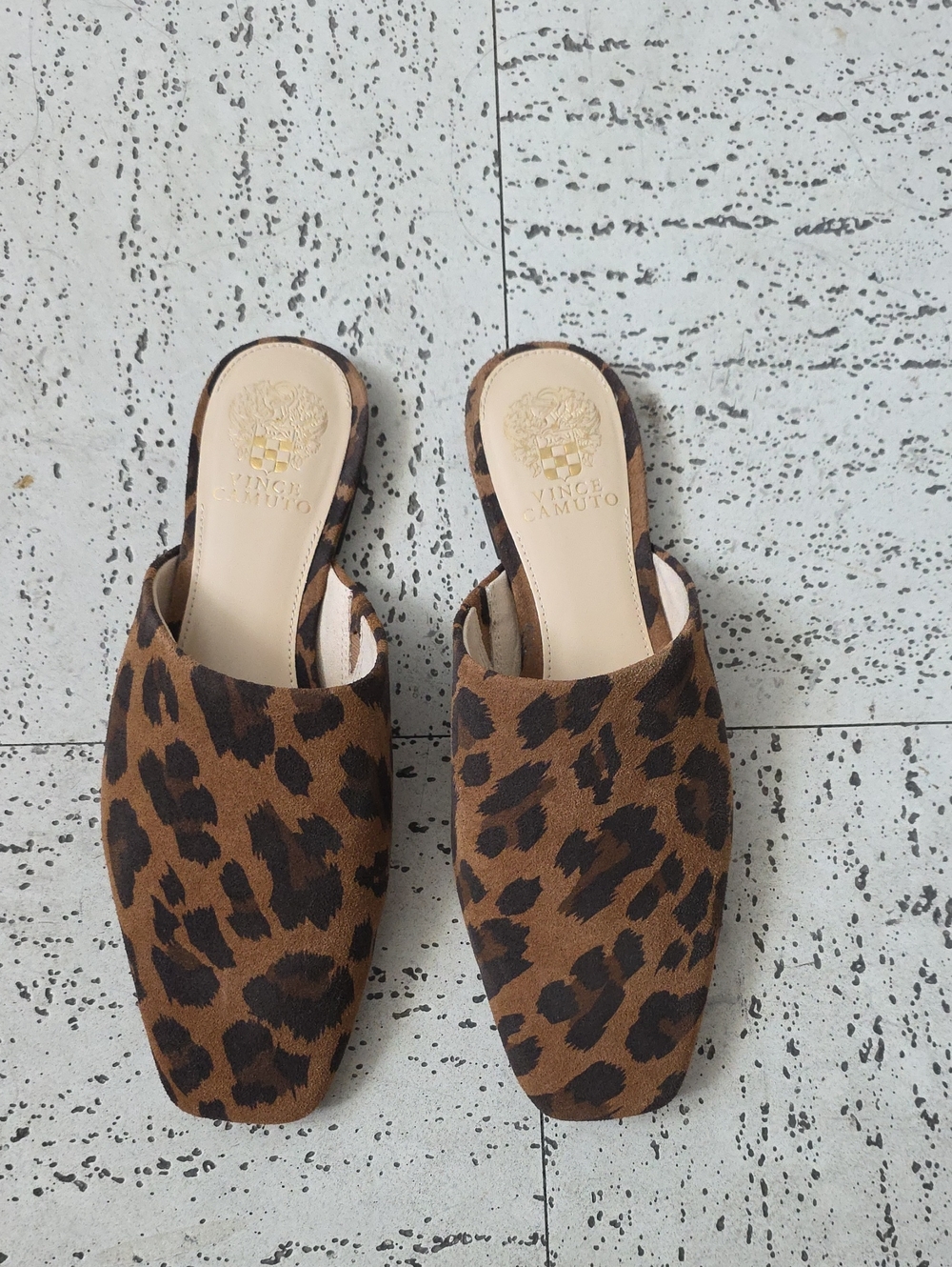 Vince Camuto Leopard-Print Slip-On Mules in Brown and Black